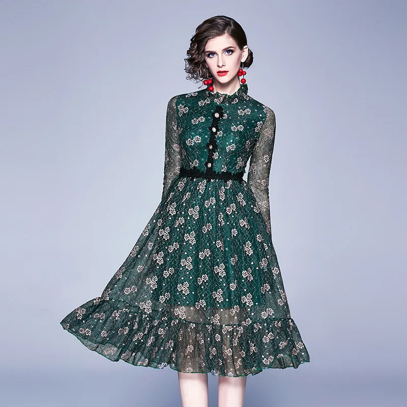 Женское платье с цветочным принтом розовое темно-зеленое бальное длинным