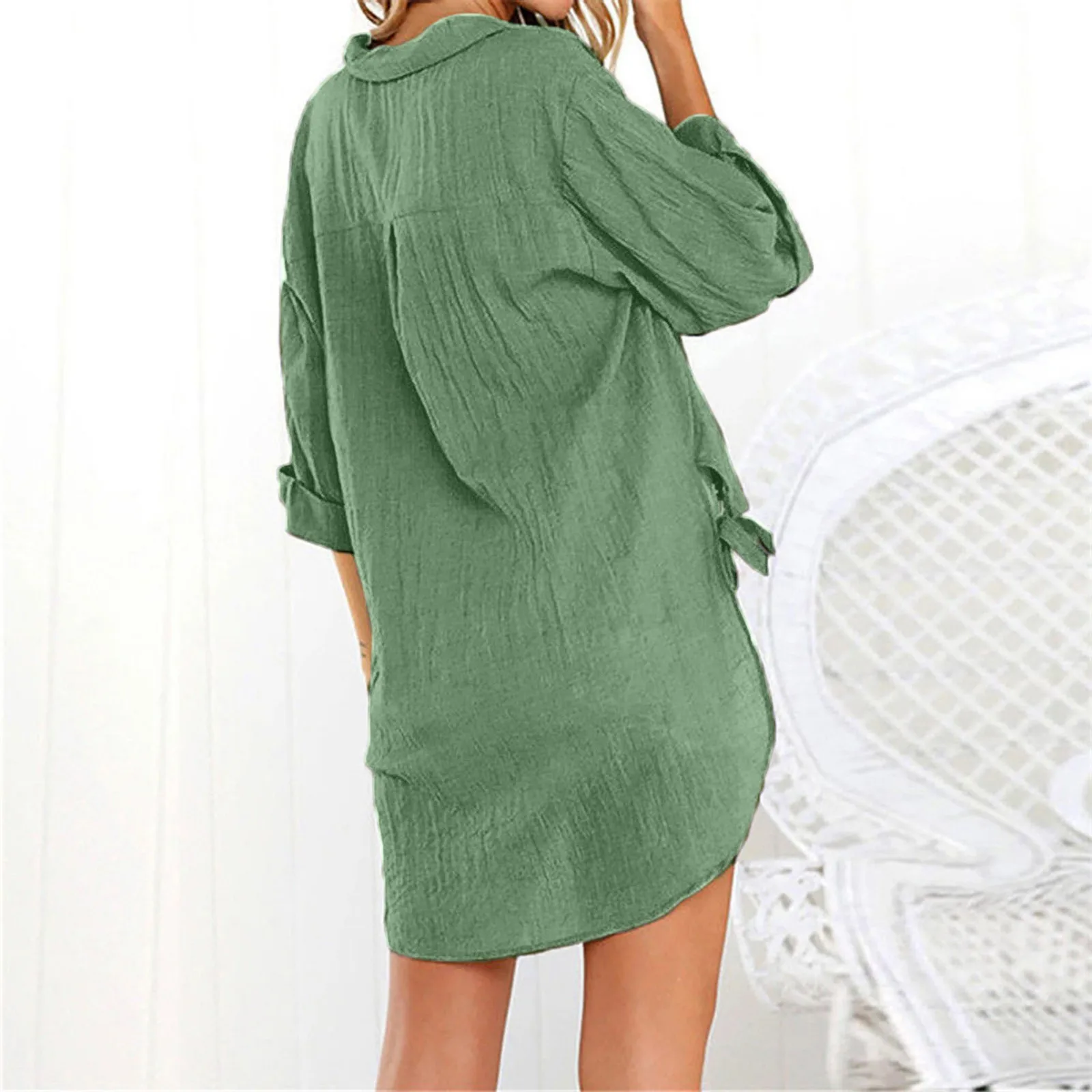 

Womens T-Shirts Loose Button Long Shirt Dress Cotton Ladies Fashion Autumn Winter Tops T-Shirt Blouse Streetwear Plus Size D716#