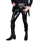 Сексуальные мужские модные ПВХ блестящие узкие брюки из искусственной кожи для мужчин, сексуальные с мокрым эффектом Глянцевая Стиль узкие брюки для девочек, легкая одежда, F130