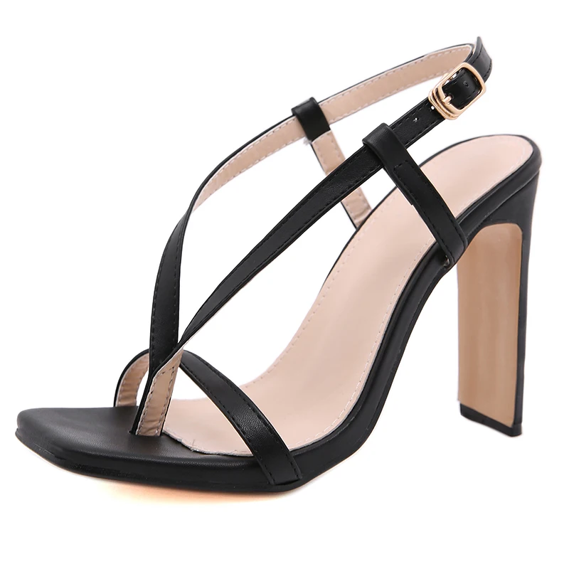 Kcenid Black gladiator sandals women high heels shoes fall best street look female square head clip on strappy size 41 | Обувь