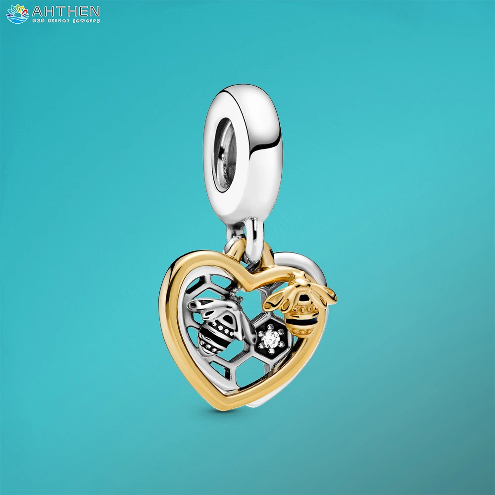

Ahthen 925 Sterling Silver Beads Hearts & Bees Dangle Charms fit Original Pandora Bracelets Women Jewelry Making Birthday Gift