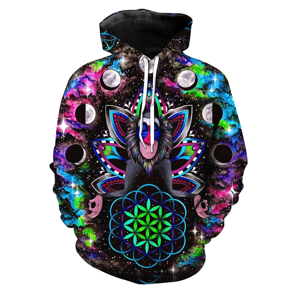 Модные 3D толстовки с капюшоном и принтом зеленых цветов черных Лун шестиугольной