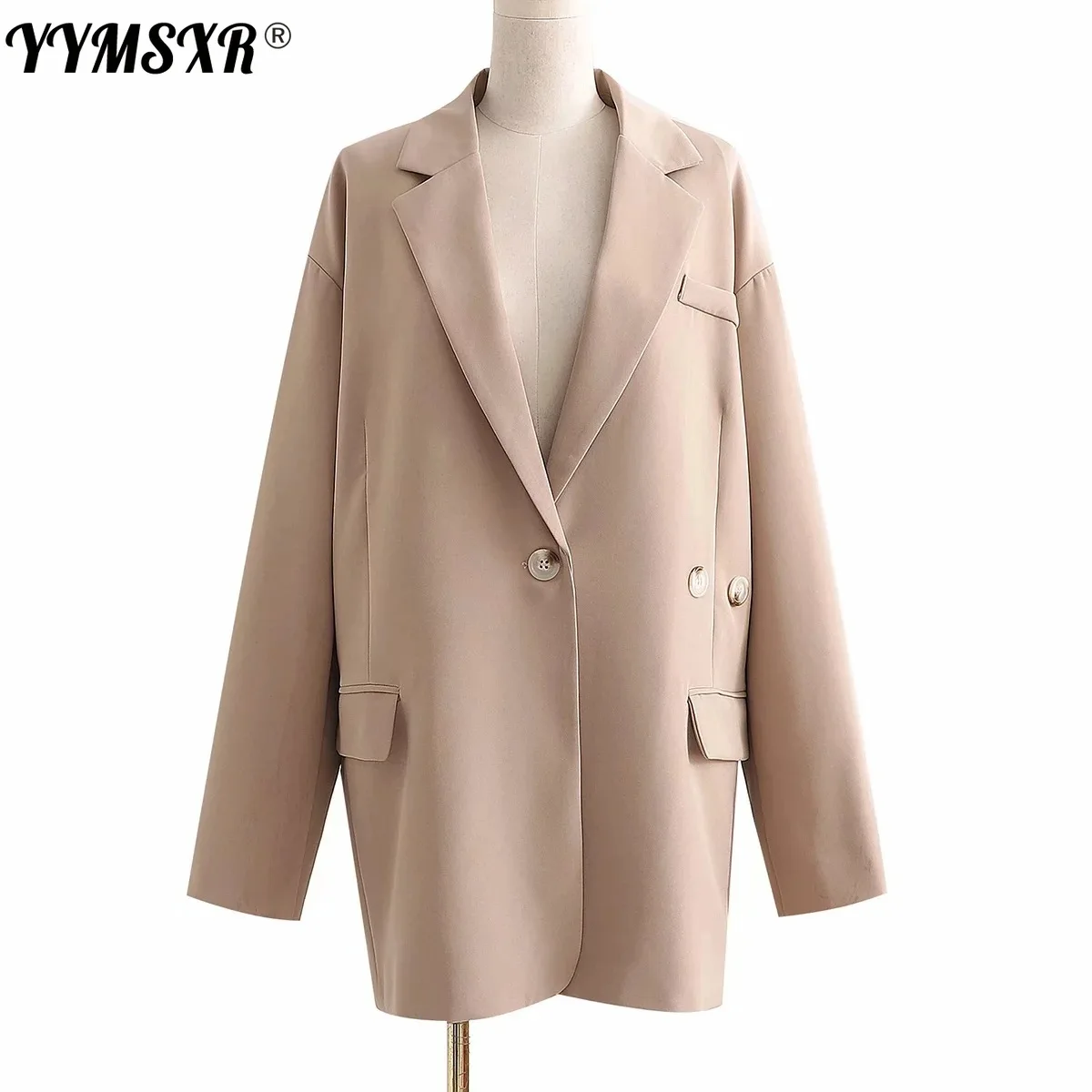 

Fall New Loose Button Decoration Women Suit Fashion and Elegant Long Style Ladies Blazer Jacket All-match High Quality