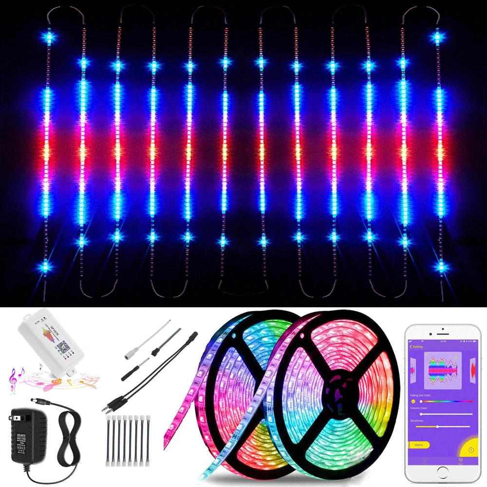 16/32Ft Music Rhythm Spectrum LED Strip Light WS2812 Dreamcolor Atmosphere Led Tape Light for Home Decor Game Room Ambient Lamp