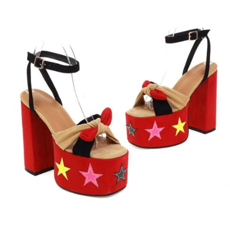 

New Printing Women's Sandals High Platfrom Chunky Heels Shoes Summer Peep Toe Ankle Strap High Heels Party Shoes Sandalia