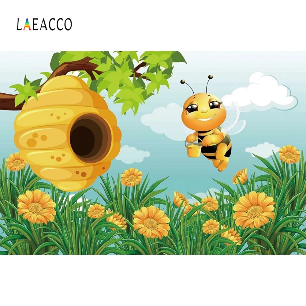 Laeacco детский душ фотосессия небо облака дерево соты пчела цветы трава фотография