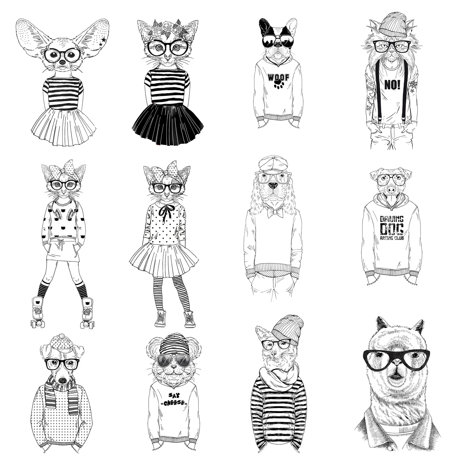 Коллекция прозрачных штампов мультяшных человеческих животных для скрапбукинга