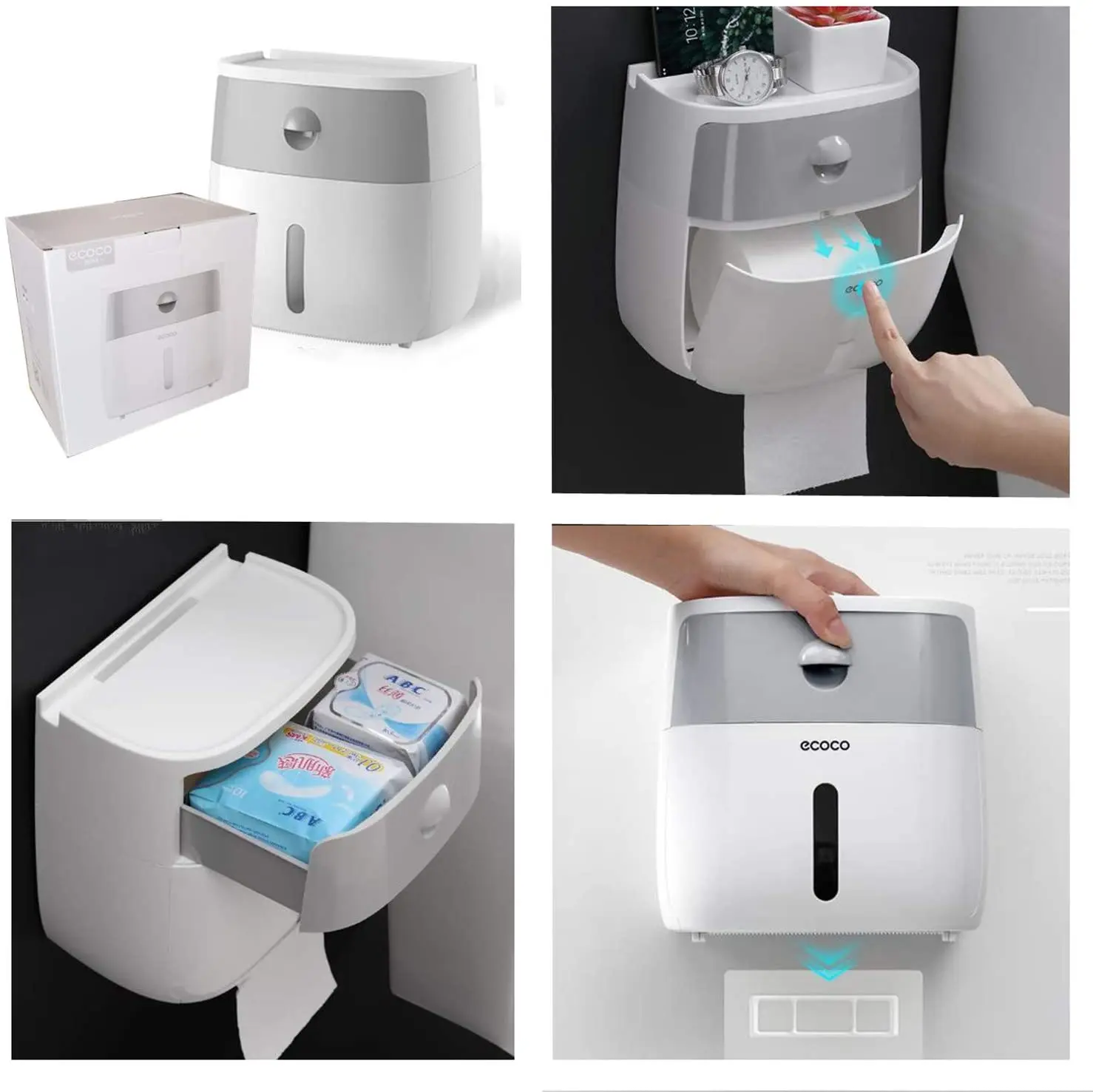Toilet Roll Holder Self Adhesive Wall Mount Toilet Roll Paper Holder Waterproof Dustproof Storage Box for Roll Paper Draw Paper enlarge