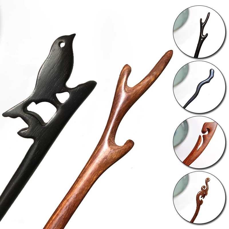 Простые деревянные вилки для волос в древнем китайском стиле черные сандаловые