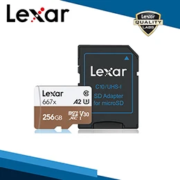 256GB Lexar 667x Micro SD tf-карта с адаптером, устройство для чтения карт памяти Micro 64 ГБ, 128 ГБ, 256 ГБ, U3, V30, A2, SDXC, UHS-I для беспилотных спортивных видеокамер - Емкость: 256GB