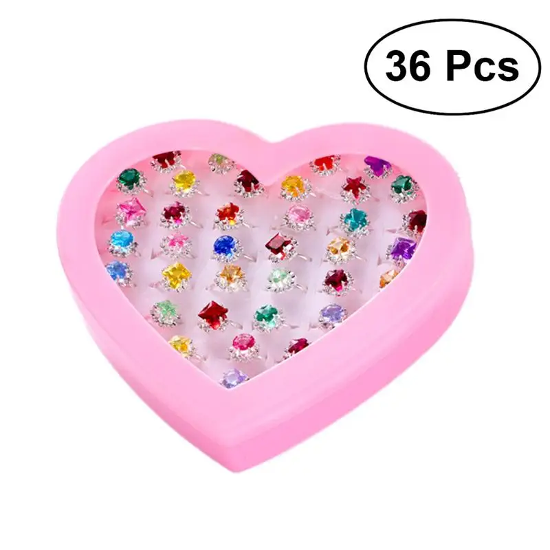 36 шт. детские игрушечные кольца ювелирные изделия коробка принцессы маленькая