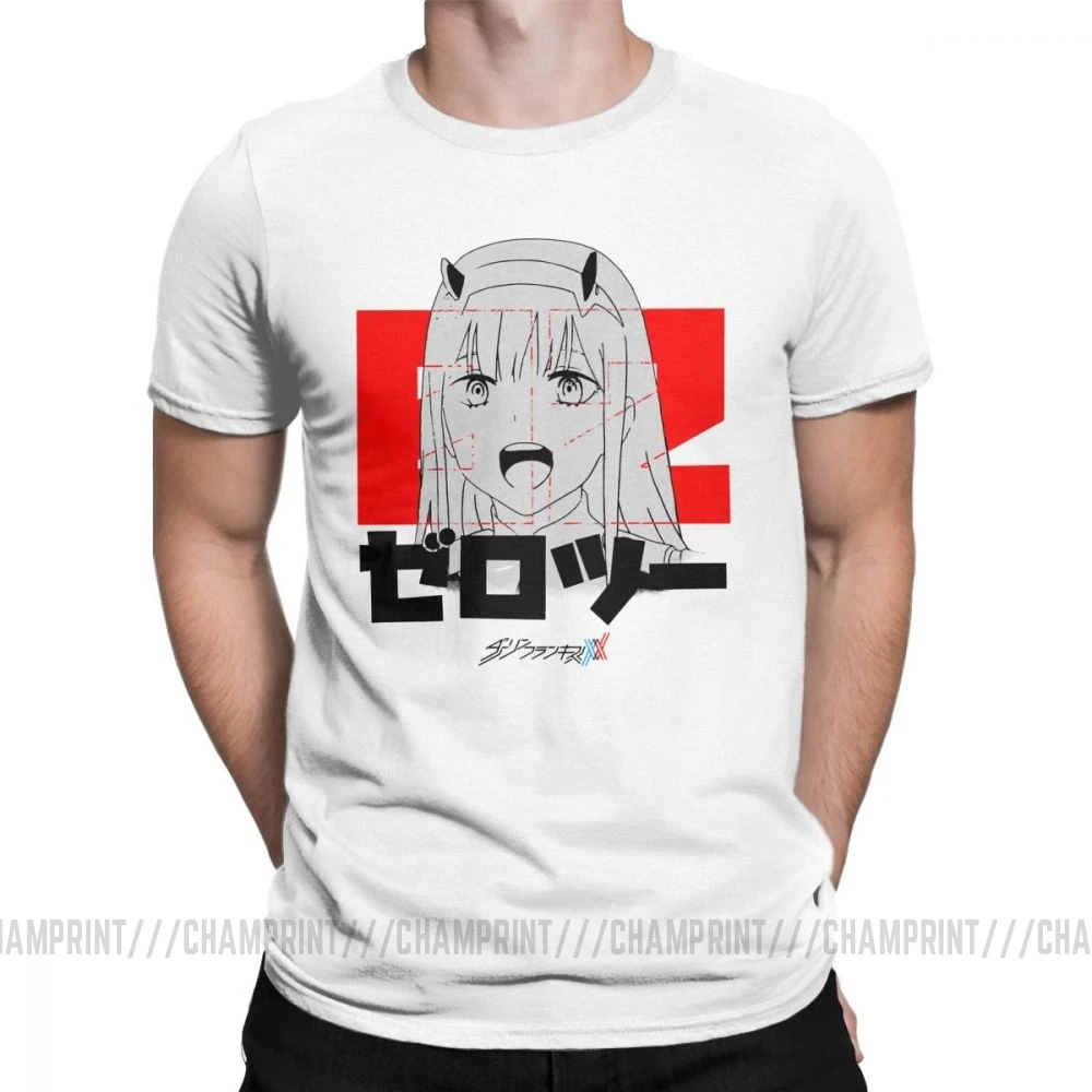 Darling In The Franxx Zero Two аниме футболка "Манга" человек короткий рукав стильная футболка с круглым вырезом Топы из чистого хлопка Графические футболки - Цвет: Белый