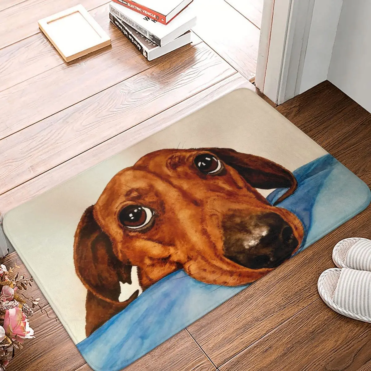 

Симпатичный Придверный коврик с собакой для ванной комнаты, домашний коврик из полиэстера для кухни, Забавный пыленепроницаемый напольный ...