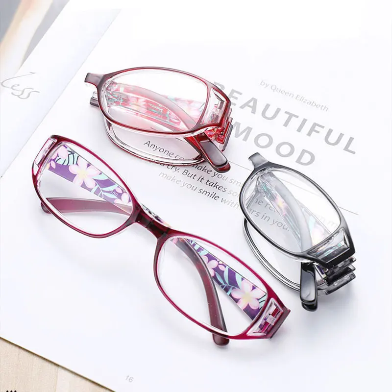 

2021 New Anti-Blue Portable Folding Reading Glasses Classic Printing Eyewear Plus Film HD Lenses Fashion Ladies Reading Glasses
