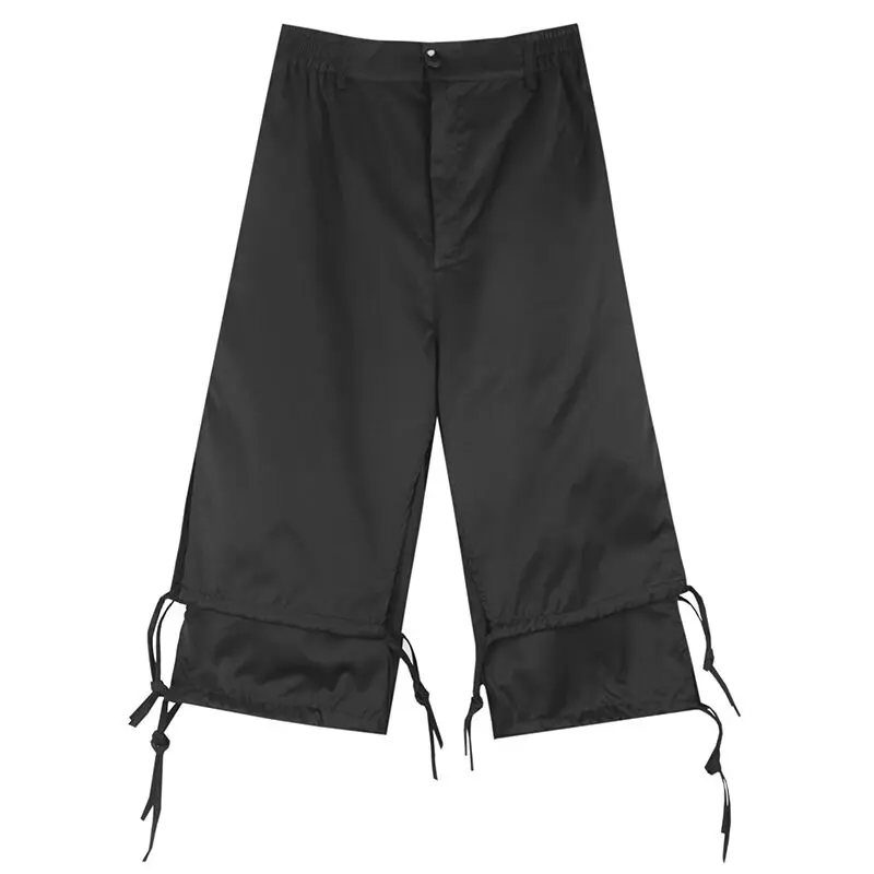 

Summer dark lanyard design men fake two casual pants hairdresser loose legs straight leg Capri pants