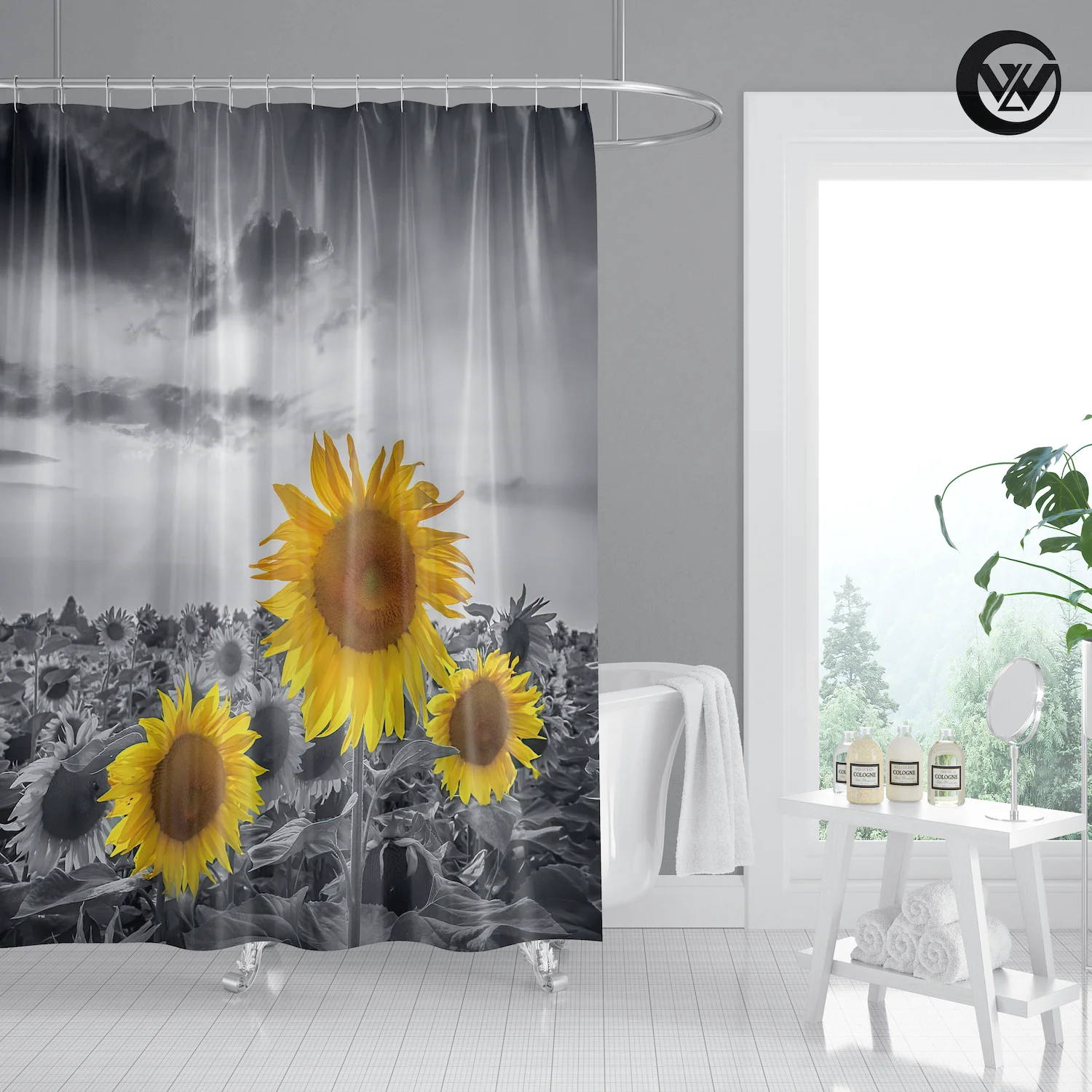 Fashion Printing Creative Flowers Shower Curtain Waterproof Textile 3D Bathroom Curtain Liner Home Decor