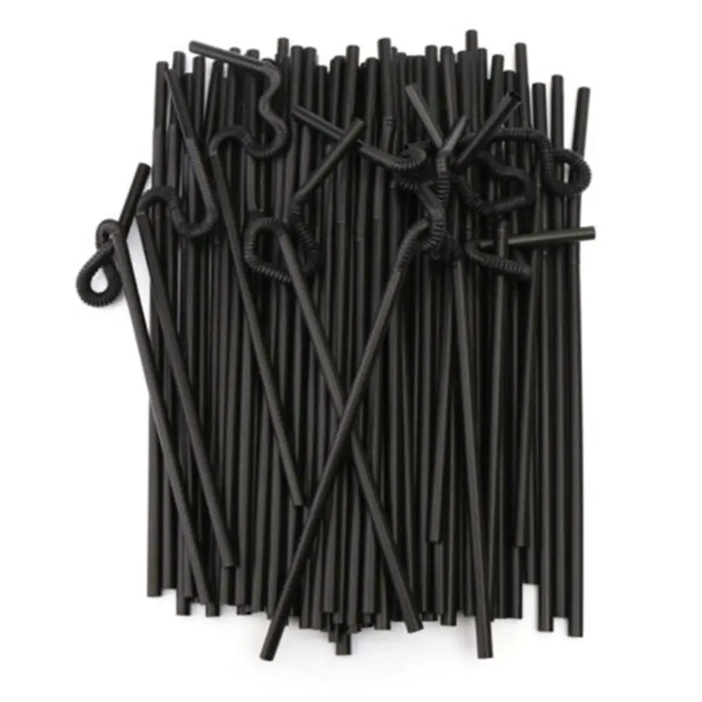 100 шт Черный одноразовые пластиковые соломинки для питья со сверхдолгой гибкий