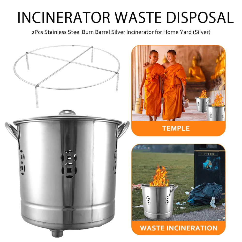 

2Pcs Stainless Steel Incinerator Durable Burn for Home Yard (Silver)