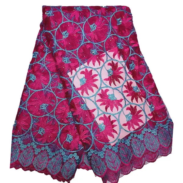 rose red Фиолетовая Роскошная французская кружевная ткань высокого качества африканская нигерийская Цветочная вышитая Тюль кружевная ткань камни для свадьбы - Цвет: rose red