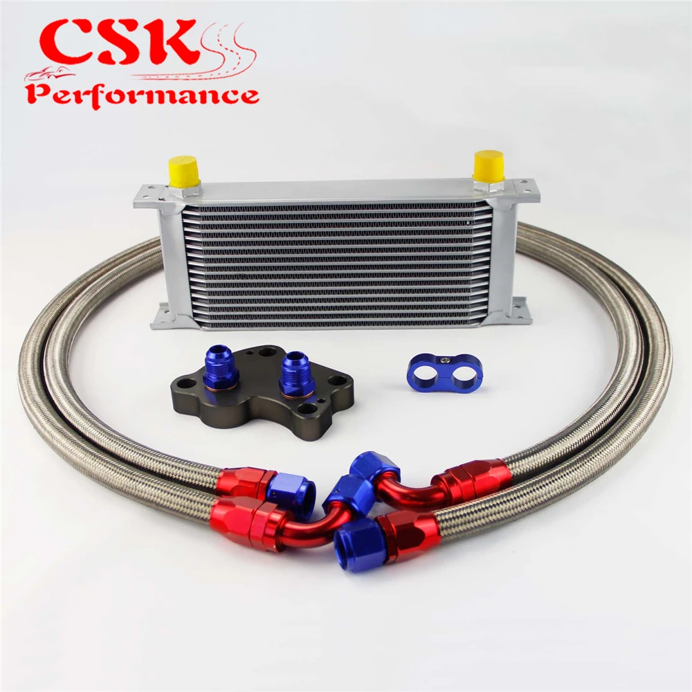 16 Row 248mm AN10 British Oil Cooler Kit Fits For BMW Mini Cooper R53 Supercharger Silver