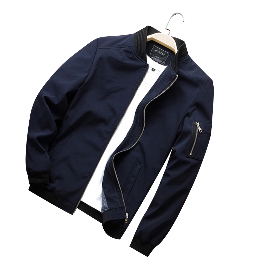 

Mens Zip Up Casual Jacket Autumn Black Slim cardigan multi-pocket Winter Warm Baseball Coat Slim Outwear Overcoat