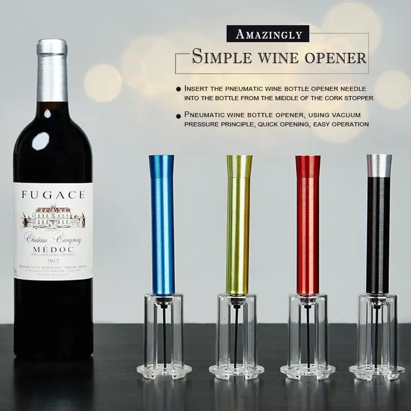 

Air Pump Wine Bottle Opener Air Pressure Vacuum Red Wine Stopper Beer Lid Opener Corkscrew Corks Out Tool Stainless Steel Pin