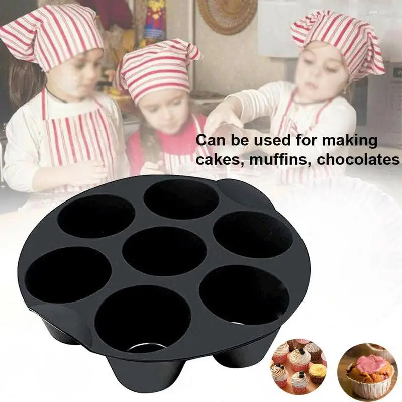 

7 Holes Silicone Muffin Cake Cups Baking Black Muffin High Quality Molds Air 3.5-5.8 Fryer Pan Fit Airfryer Cupcake Accessories