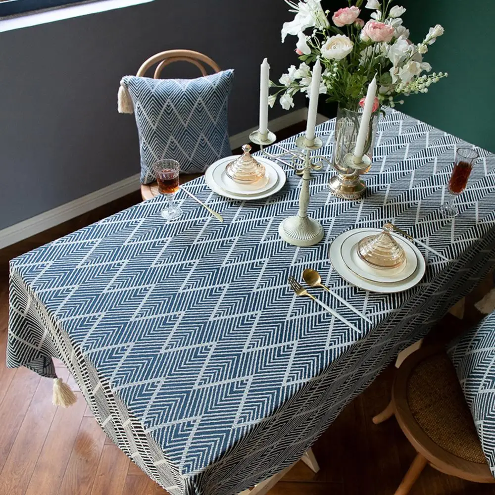 

Fashion Stripe Designs Solid Decorative Polyester Retro Tablecloth With Rectangular Wedding Dining Table Cover Tea Table Cloth
