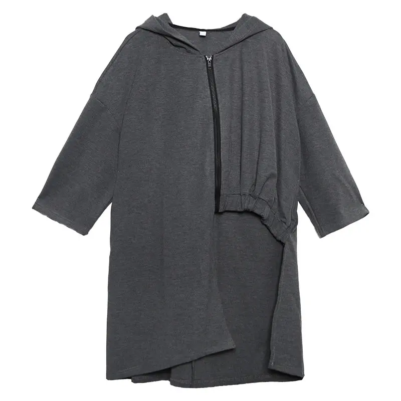 gray ZLL4329 XITAO плиссированные Асимметричные Длинные толстовки Женская одежда Элегантные Осенние Длинные свободные маленькие свежие повседневные стильные толстовки ZLL4329 - Цвет: gray ZLL4329