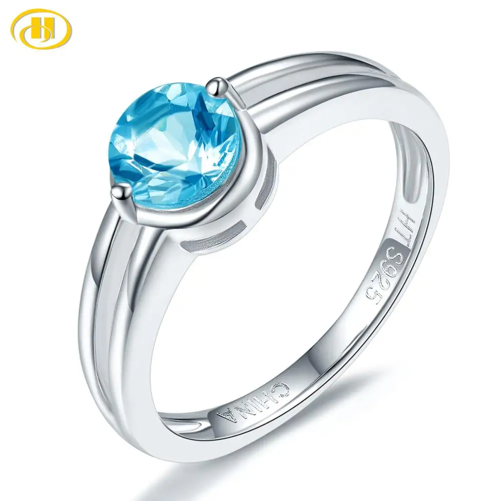 Blue Topaz Hutang Натуральный аквамарин женское кольцо Твердые 925 пробы серебряные кольца с голубым драгоценным камнем изящные элегантные Свадебные обручальные ювелирные изделия Новинка - Цвет камня: Blue Topaz