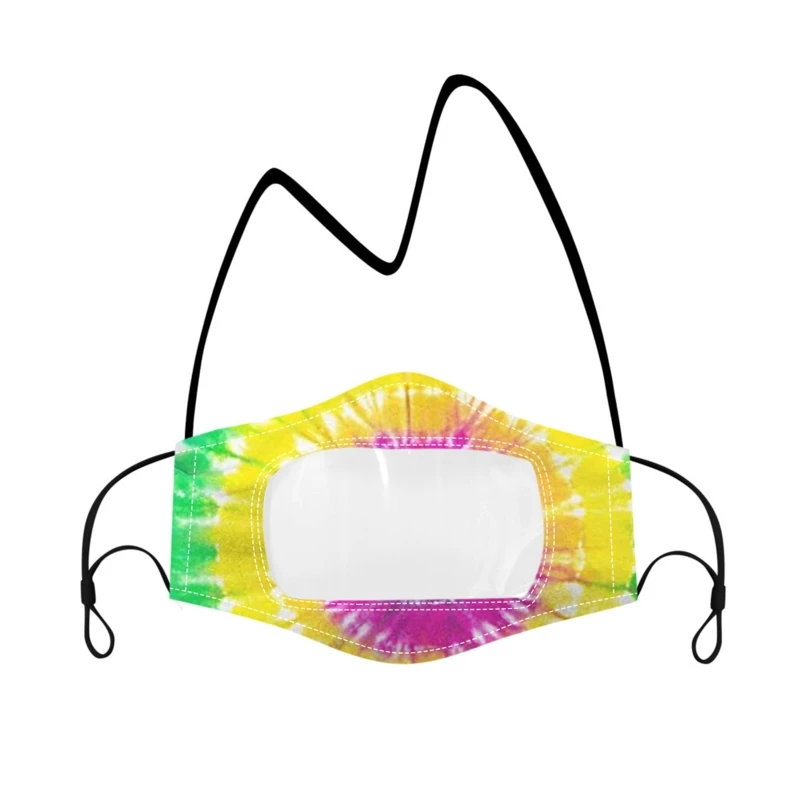 

10Pcs Deaf Dustproof Face Mask Clear Window Tie-Dye Print Lanyard Mouth Cover
