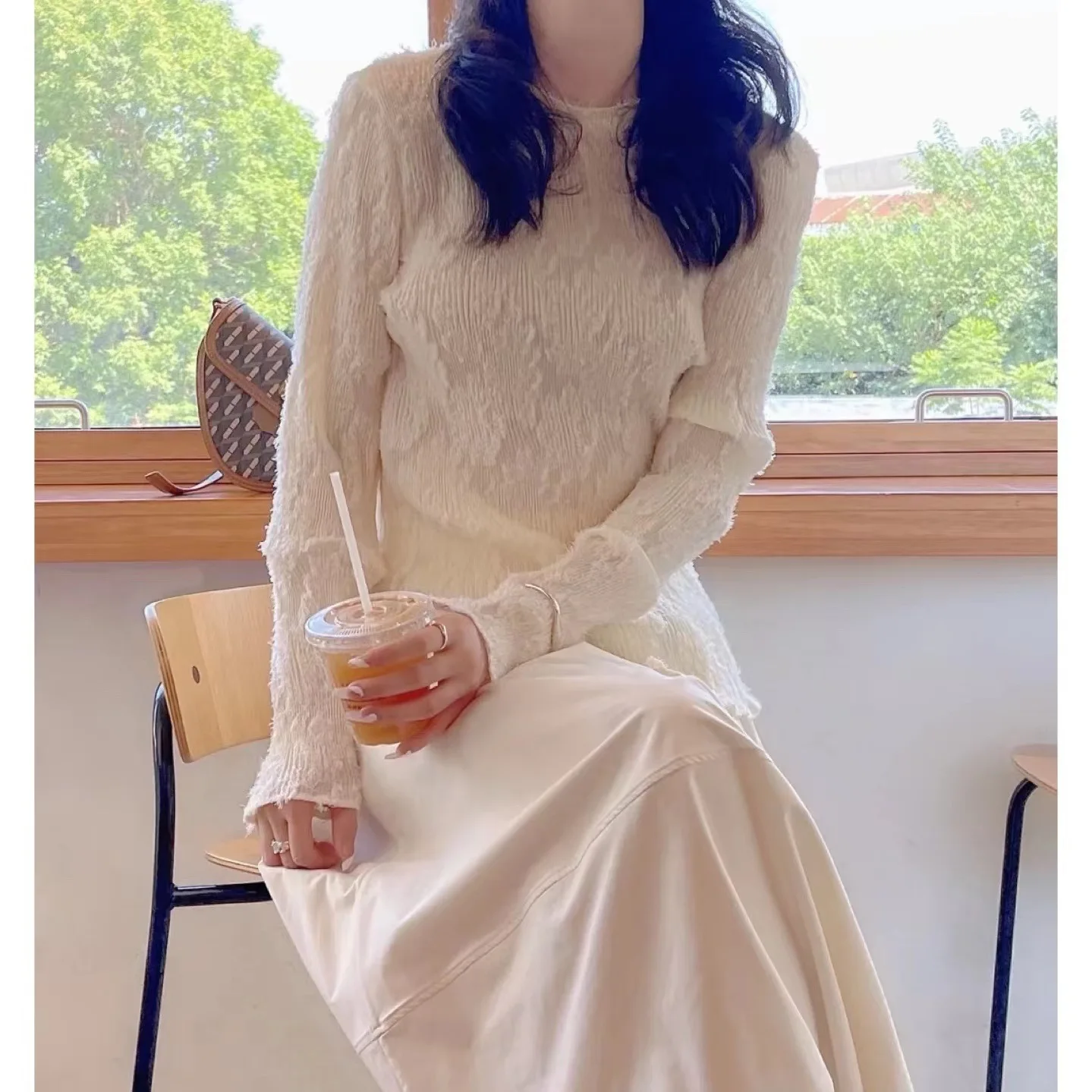 Новинка весна-осень стильная ажурная кружевная блузка с длинными рукавами