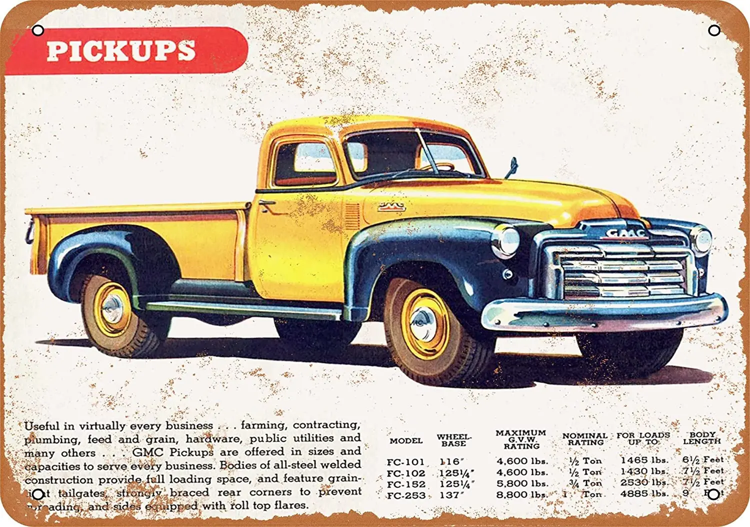 

WallColor 8*12 Metal Sign 1947 GMC Pickup Trucks Vintage Look