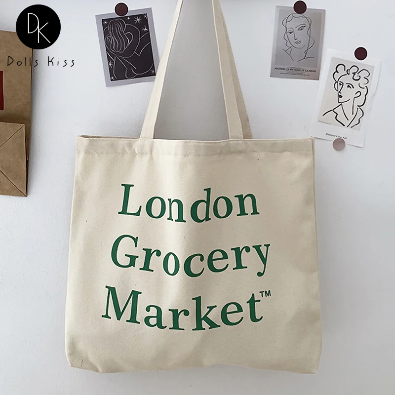 

Ladies Canvas Shopping Bag Women Retro London Letter Printed Handbag Female Eco-friendly Shoulder Bag Casual Totes for Girls