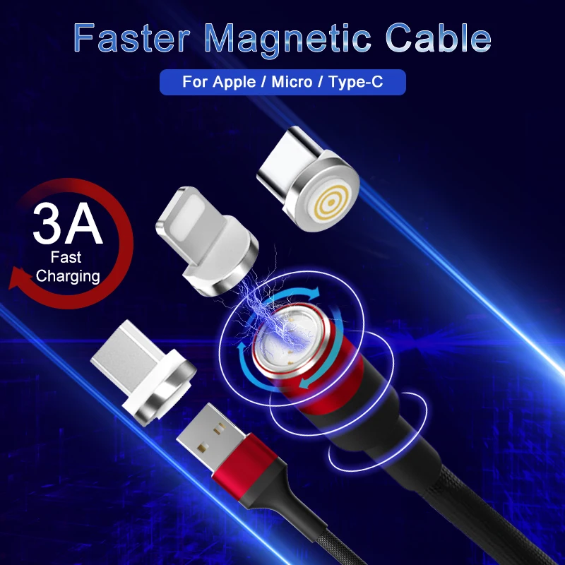 Круглый Магнитный кабель для подключения 360 ° быстрой зарядки передачи данных и