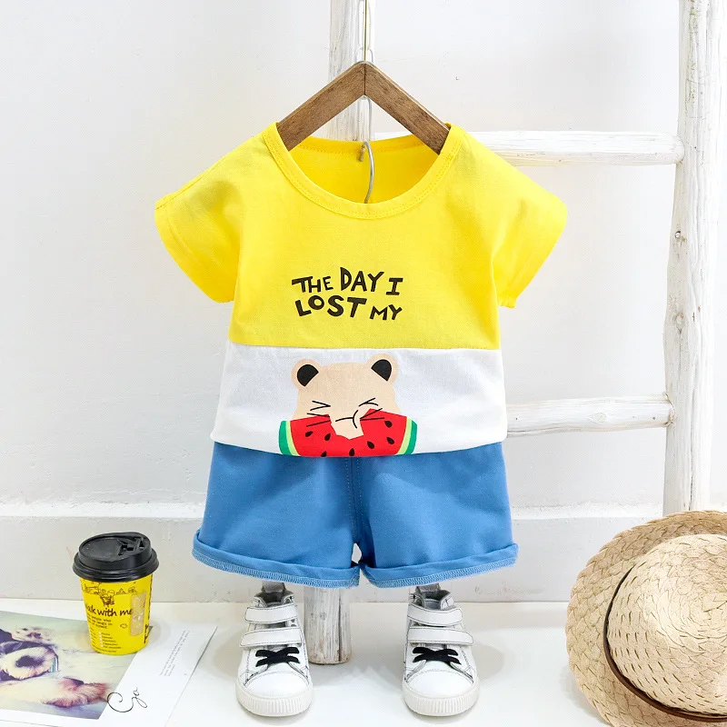 

Baby Boys Tracksuit Toddler Girl Clothes Sets Kids Summer Short Sleeves T Shirts Cotton Tops Pants 2 Pcs Suits Children Outfits