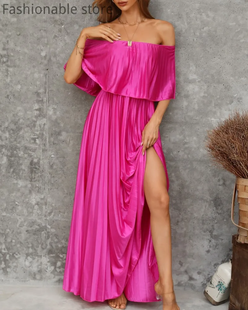 

Женское элегантное Плиссированное вечерние нее Платье макси с открытыми плечами и открытой спиной