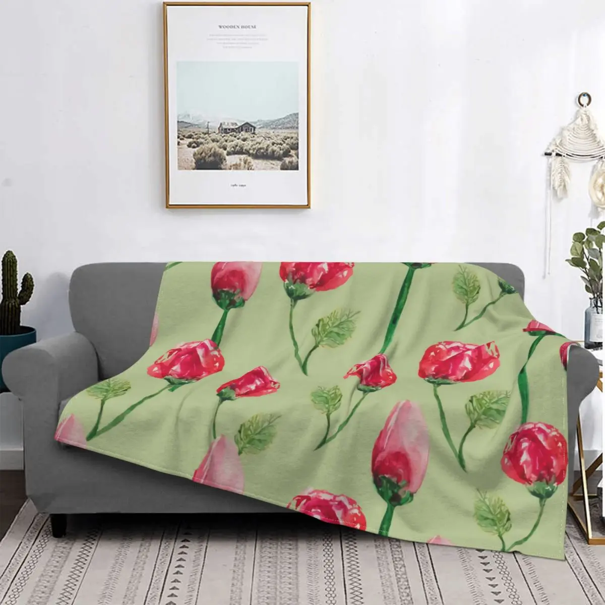 

Rose Flower Plant Blanket Plaid Modern Stitch Warm Portable Coral Fleece Throw Blankets For Sofa Office