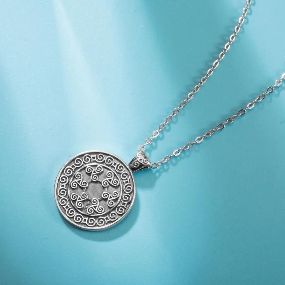 Ожерелье EUDORA из стерлингового серебра с подвеской в виде монеты окисленное