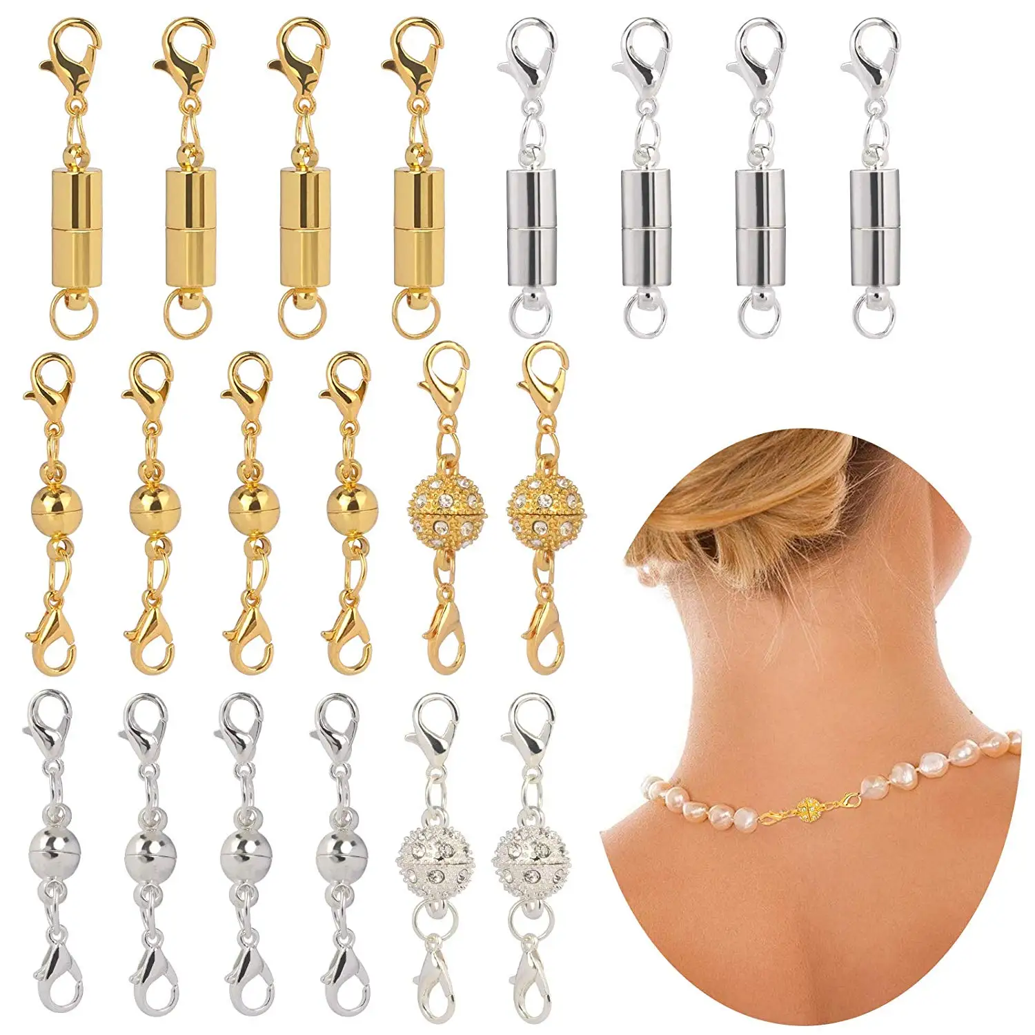 

20 шт., цилиндрические застежки-карабины для ювелирных изделий