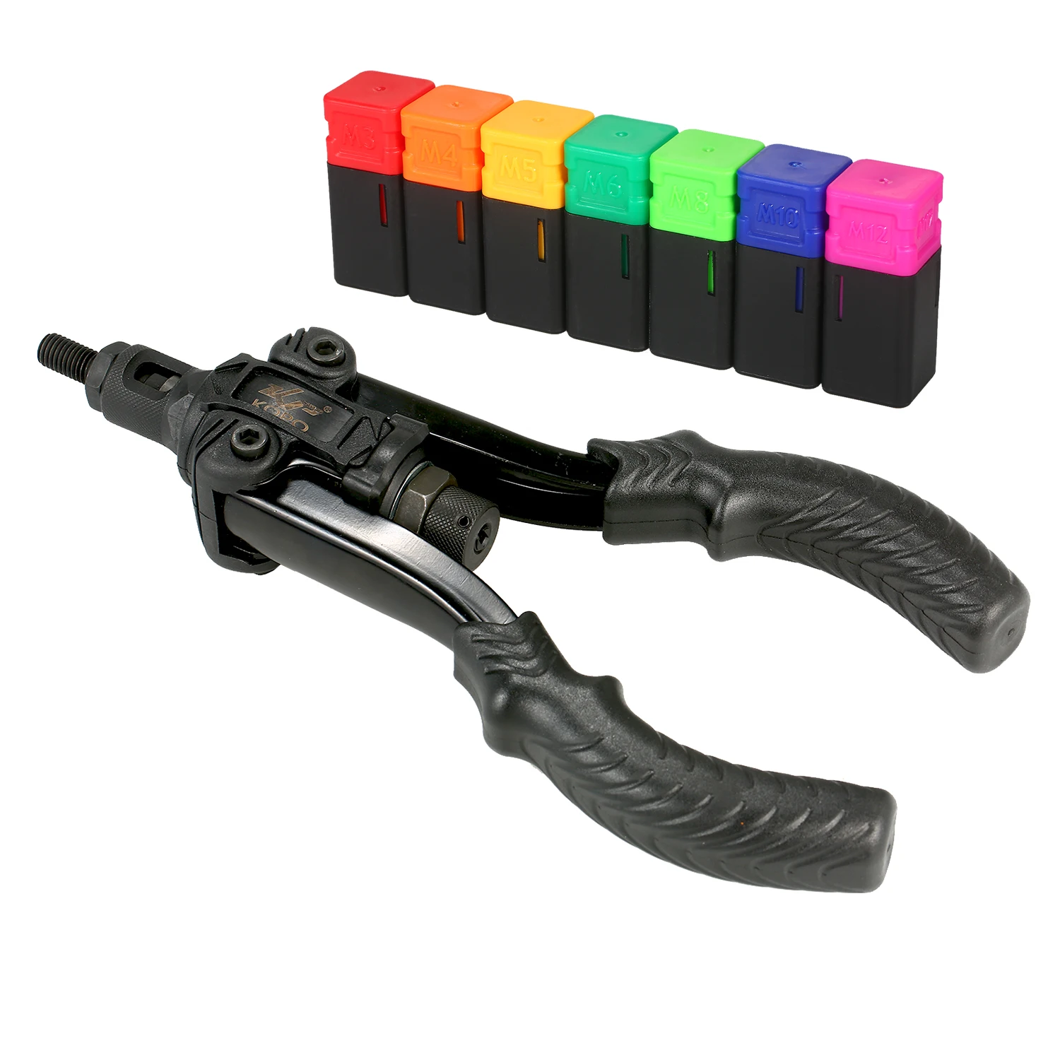 

Rivet Nut Tool 11in Manual Riveter Threaded Nut Riveting Kit with 7Pcs Metric Mandrels M3 M4 M5 M6 M8 M10 M12 Installation kit