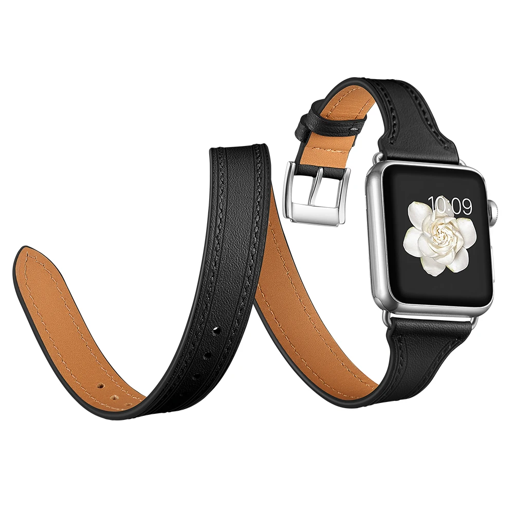 Ремешок из натуральной кожи для Apple watch 7 band браслет iWatch Double Tour 45 мм 42 38 3 2 | Наручные