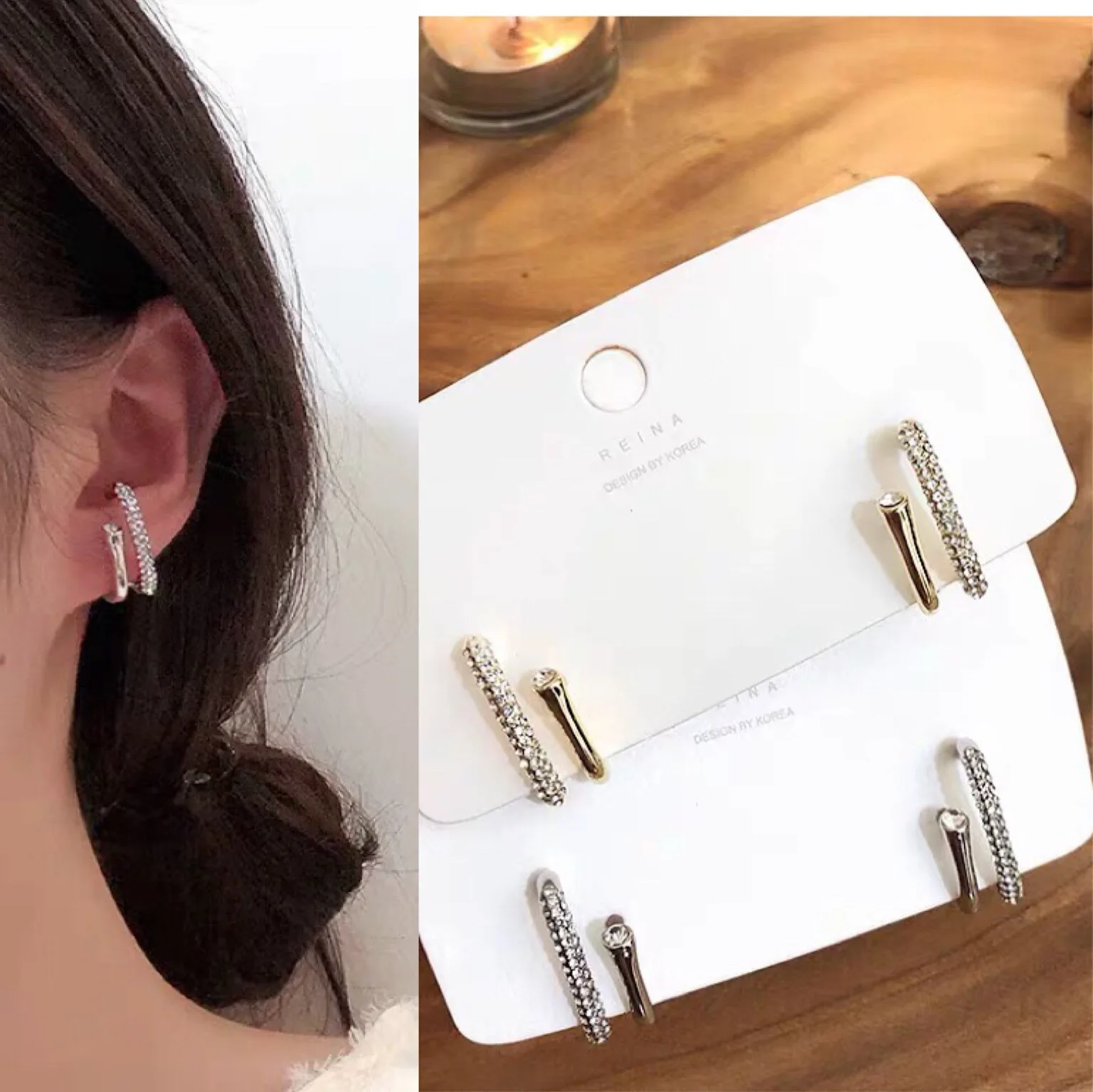 Женские двухслойные серьги кольца маленькие красные с мелкой вставкой из