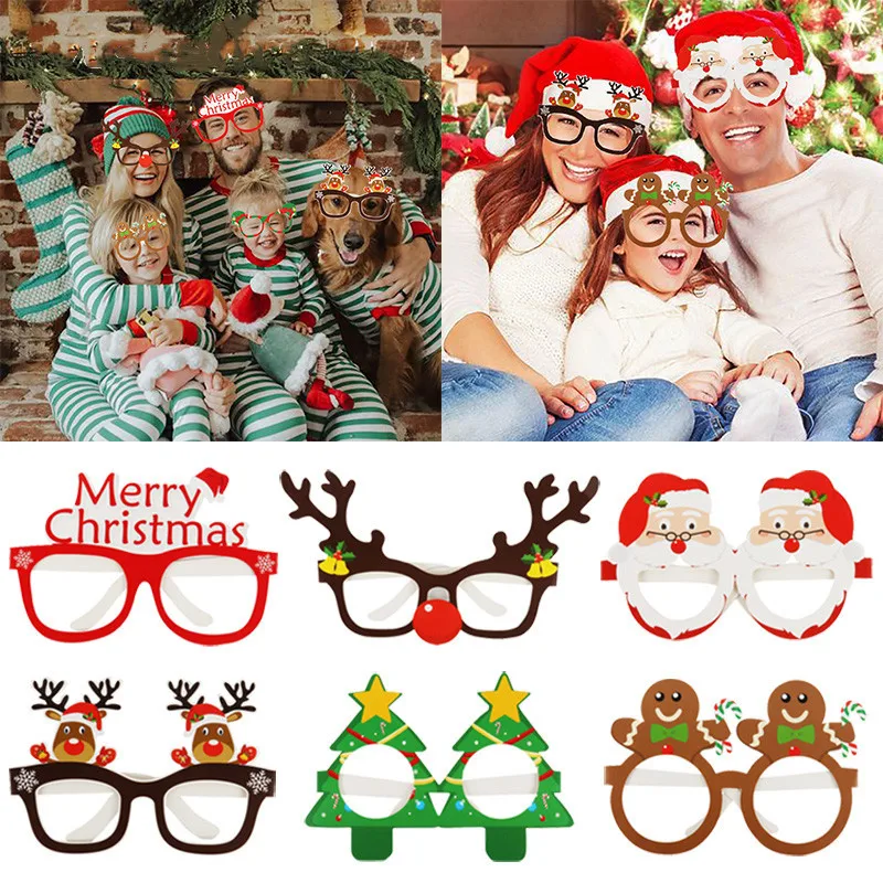

9pcs Christmas Glasses Santa Claus Snowman Snowflake Tree Elk Paper Glasses Party Photo Props Christmas Decoration For Home