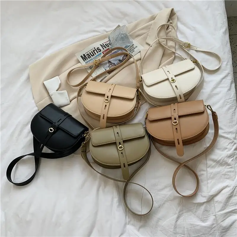 

Fashion Saddle Bags For Women 2021 Wide Strap Shoulder Crossbody Bags Ladies Branded Designer Handbags Purse PU Leather