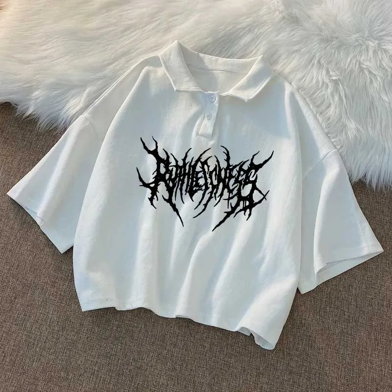 Женская футболка-поло в стиле Харадзюку Винтажная футболка готическом с