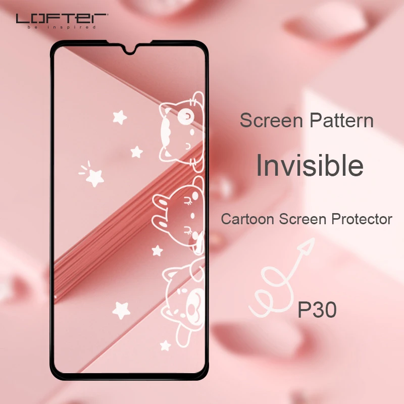 

Cartoon Tempered Glass Screen Protector for Huawei P30 Inivisble Pattern Front Film Cute