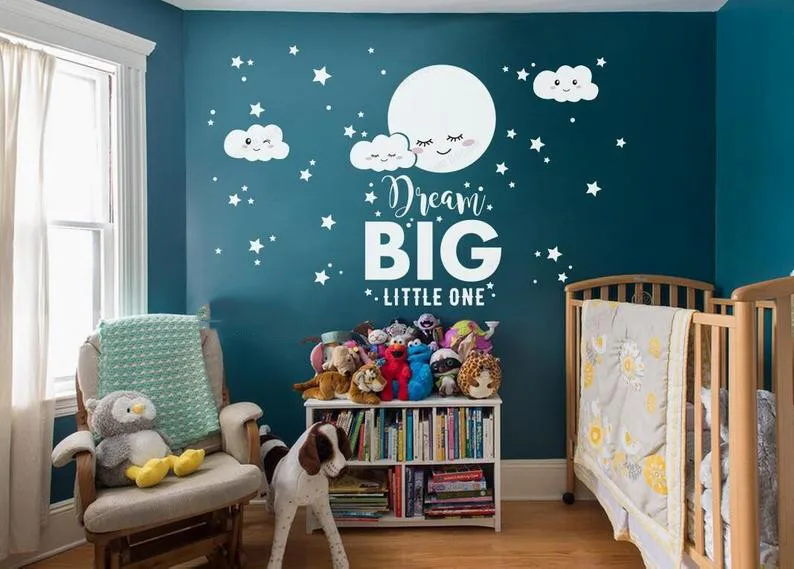 

Dream Big Little One Wall Decal Moon Clouds and Stars Wall sticker vinyl removable wall art mural HJ1184