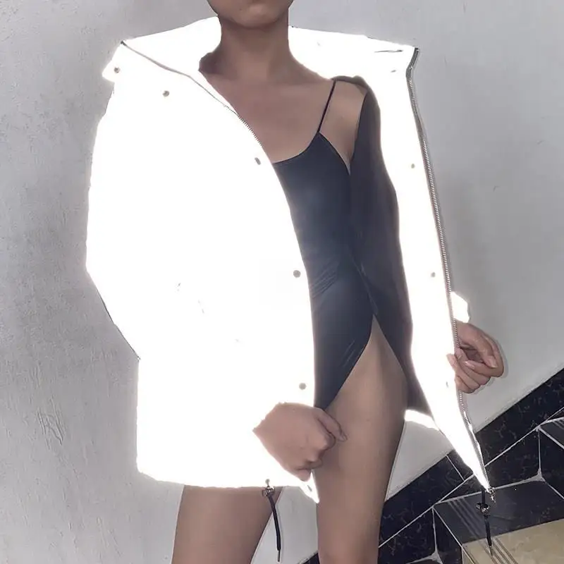 Зимняя Светоотражающая куртка для женщин с высоким воротником длинное пальто