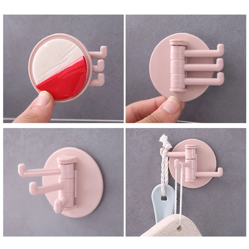 

10PCS Seamless Adhesive Hook Rotatable Strong Bearing Stick Hook Kitchen Wall Hanger Bathroom Supplies Hook Bedroom Hook